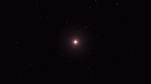This visualization opens on a star field with a bright star at the center of the image. The star then explodes, filling the frame with white light for a moment. As that bright light fades, we see there is a bubble of yellow and red material expanding away from the site of the exploded star.
