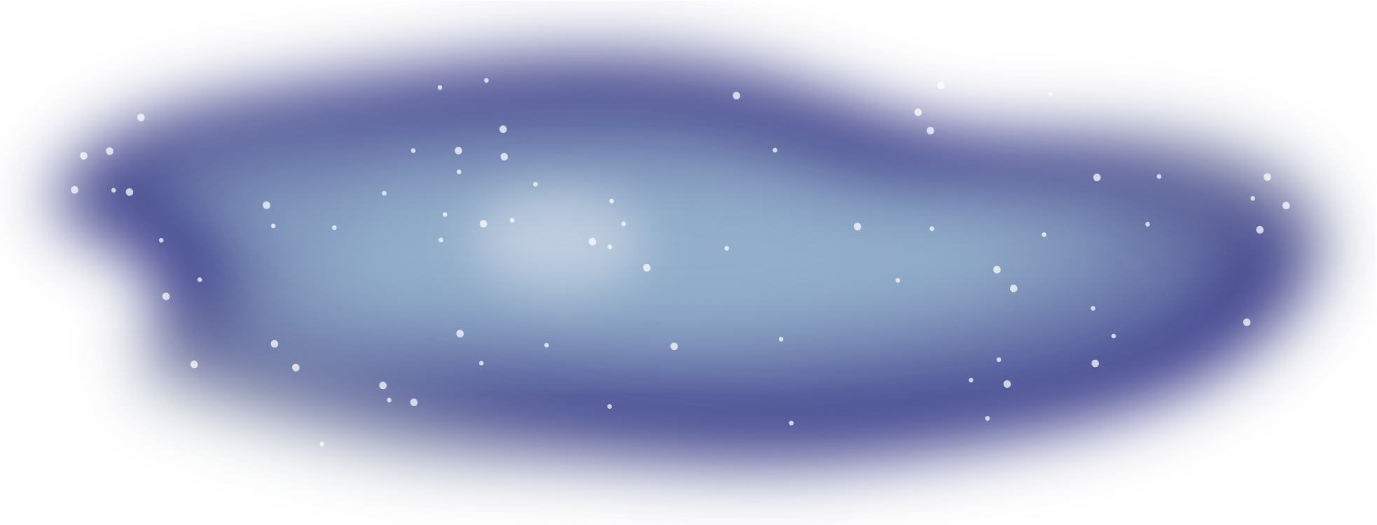 A very long, diffuse, vaguely oval-shaped blob has a hazy dark purple color around its edge and it gets progressively lighter moving inward toward a cloudy white center. White dots representing stars speckle the image.