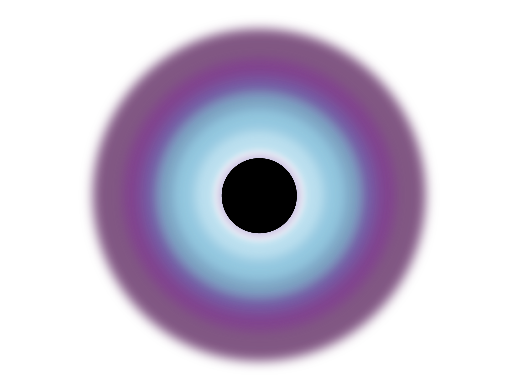 A graphic shows a dark but diffuse purple ring that is centered in the image. The dark purple fades into a bright purple, then a light blue that fades lighter towards the center where there is a bold, black circle.