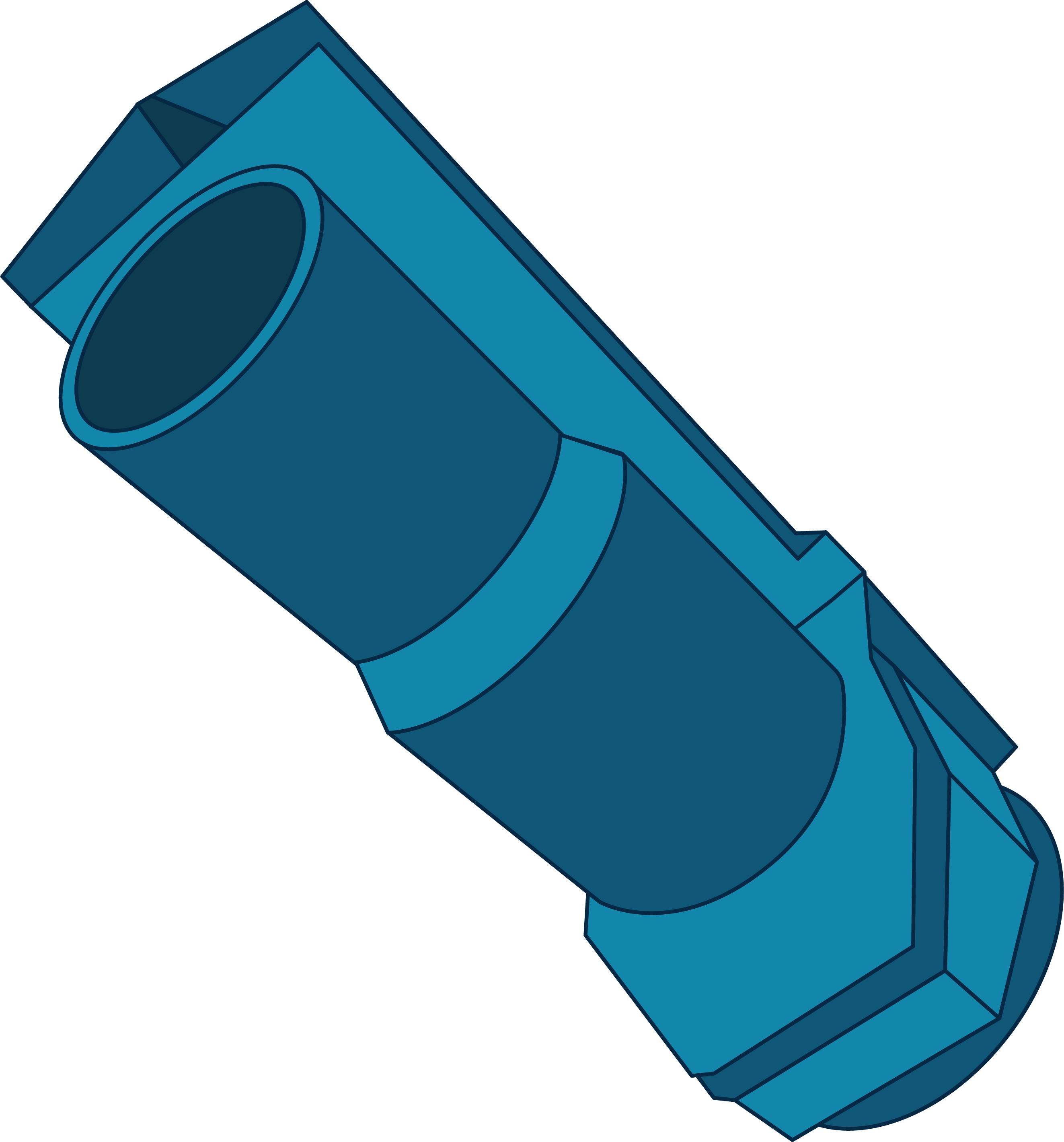 This illustration shows NASA's Spitzer Space Telescope in shades of blue. The main body of the observatory is cylindrical with an open top and a large piece containing the observatory's solar array on a panel on the telescope's back.