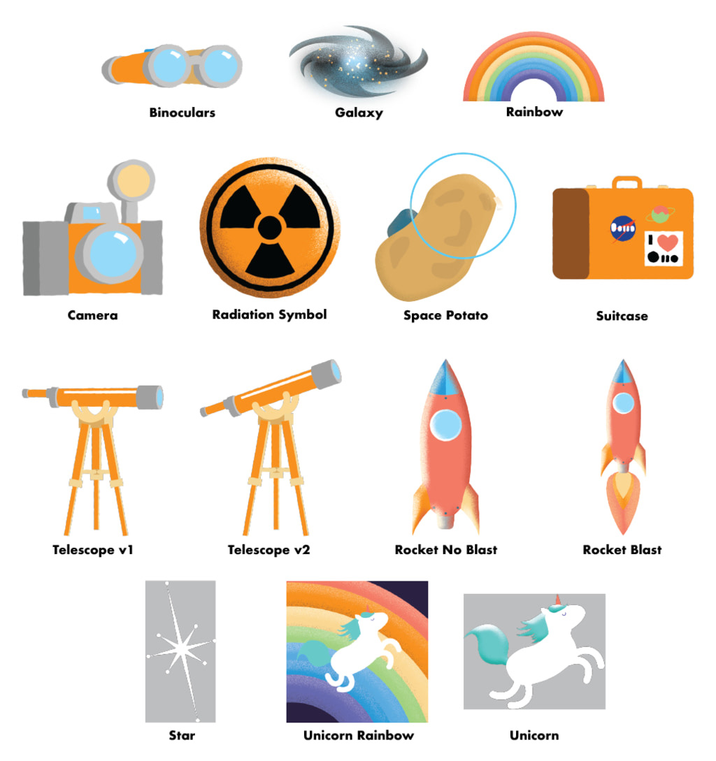 Outer Space Cartoon Objects and Symbols Collection